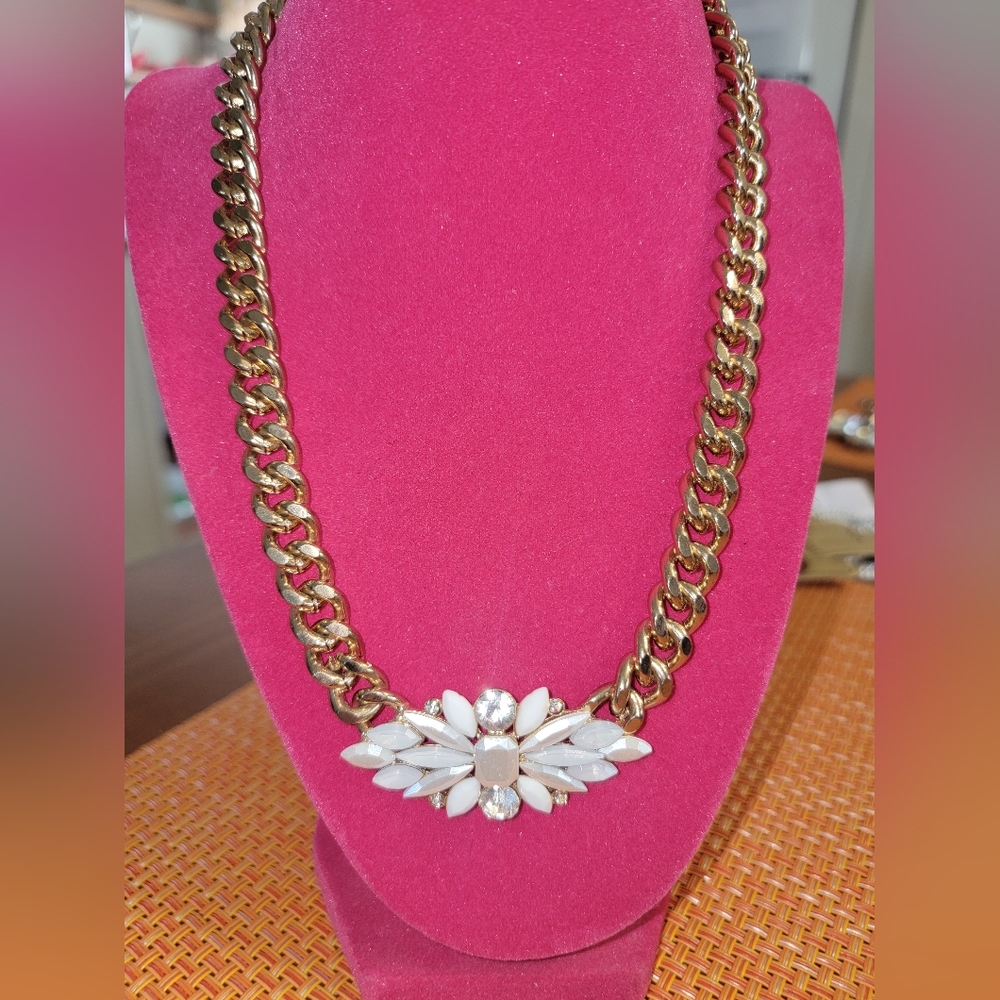 Gold and White Statement Necklace